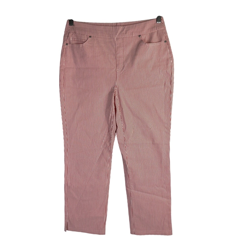 MARIO SERRANI Womens Red‎ White Pinstripe High Rise Pull On Capri Pants Size M